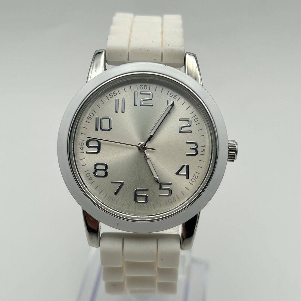 Women’s Silver-tone Stainless Steel Watch White Silicon Band, working